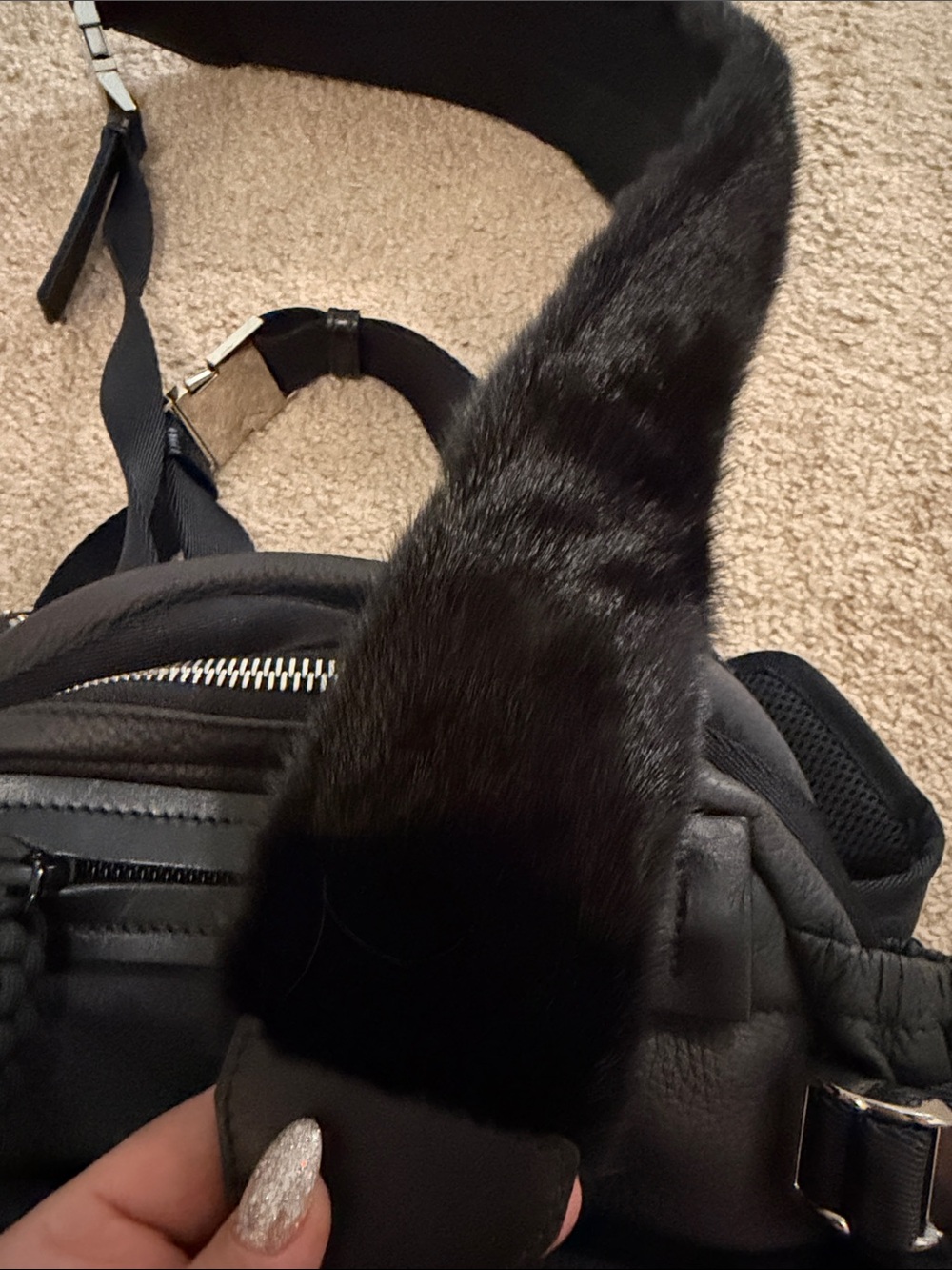 Alexander Wang Black Women's Leather Crossbody Bag belt Bag with mink orig 1500$ - Picture 2 of 5